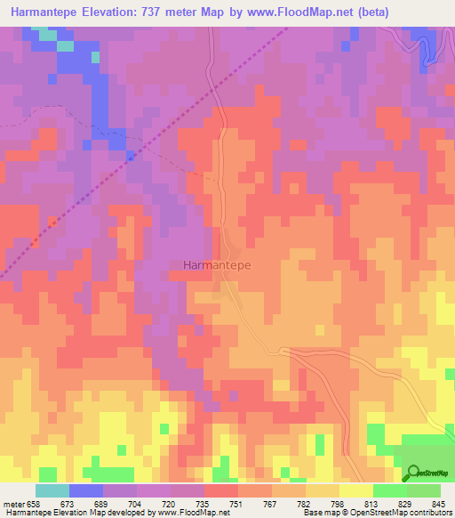 Harmantepe,Turkey Elevation Map