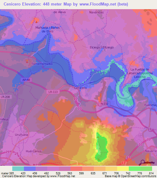 Cenicero,Spain Elevation Map