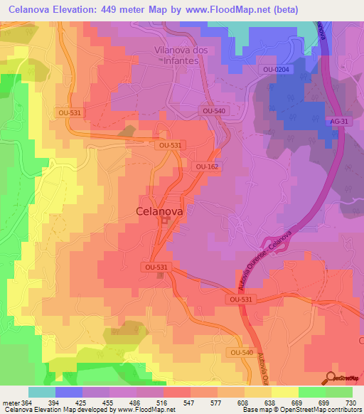 Celanova,Spain Elevation Map