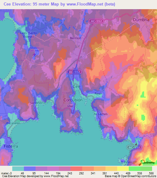 Cee,Spain Elevation Map