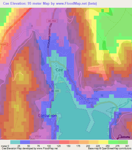 Cee,Spain Elevation Map