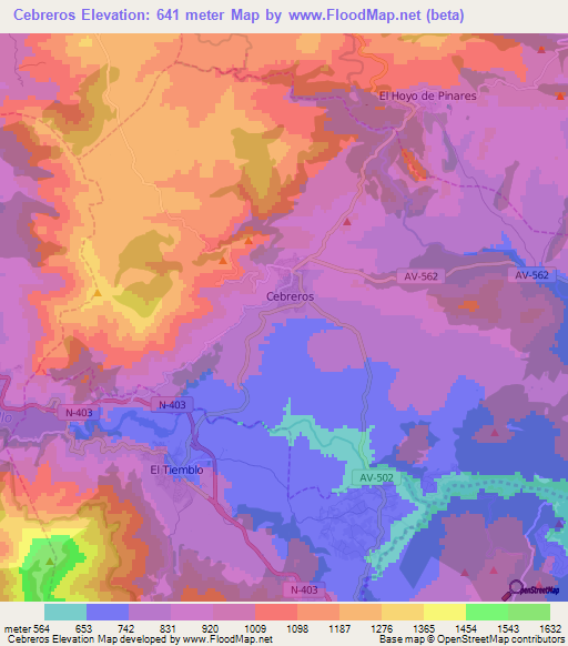 Cebreros,Spain Elevation Map