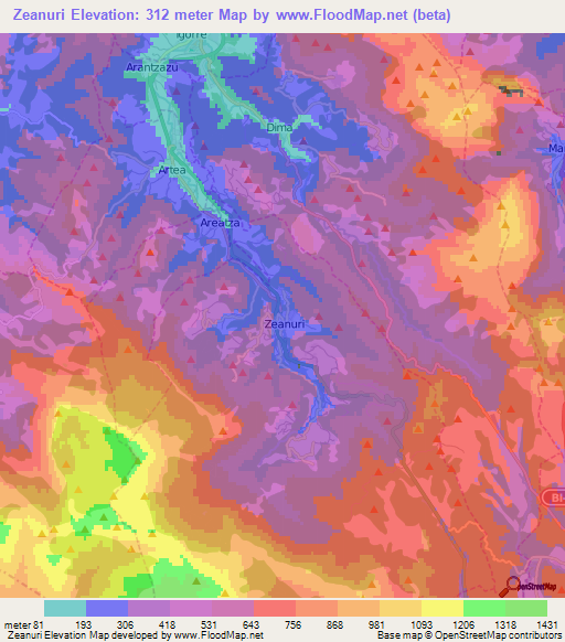 Zeanuri,Spain Elevation Map