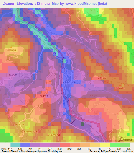 Zeanuri,Spain Elevation Map