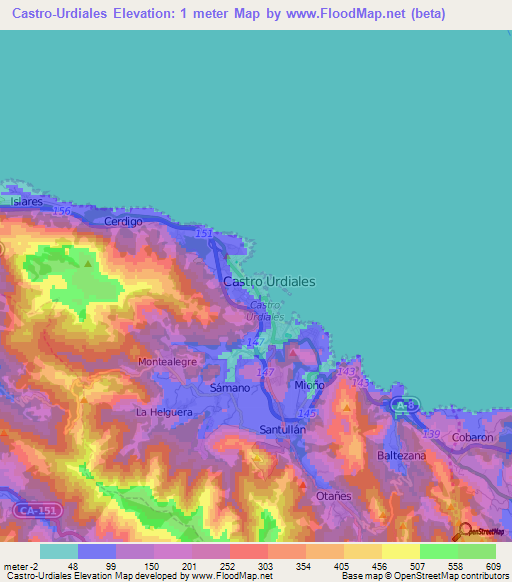 Castro-Urdiales,Spain Elevation Map