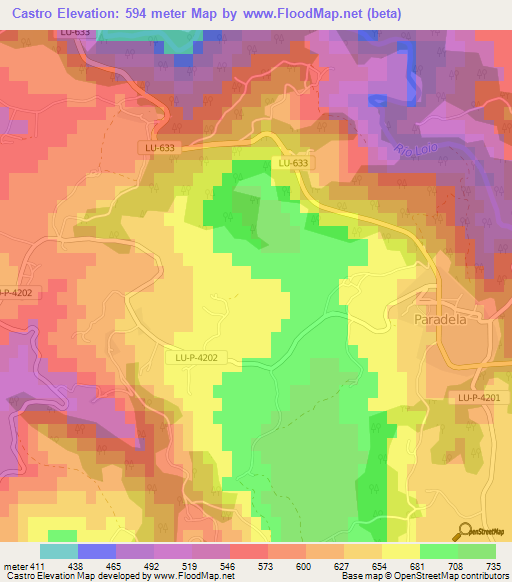 Castro,Spain Elevation Map