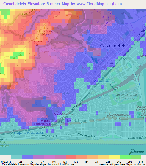 Castelldefels,Spain Elevation Map