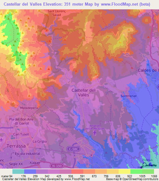 Castellar del Valles,Spain Elevation Map