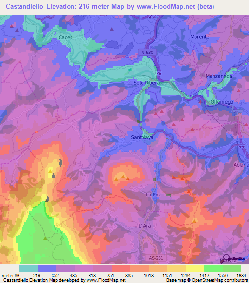 Castandiello,Spain Elevation Map