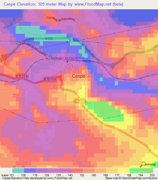 Caspe,Spain Elevation Map