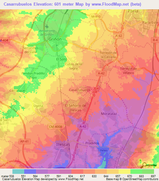 Casarrubuelos,Spain Elevation Map