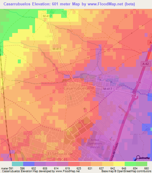 Casarrubuelos,Spain Elevation Map