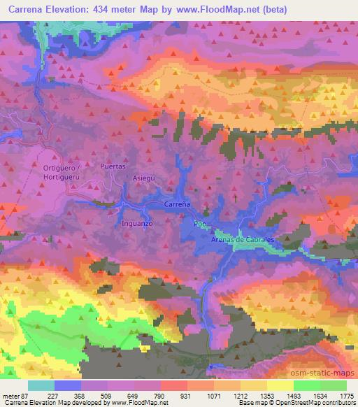 Carrena,Spain Elevation Map