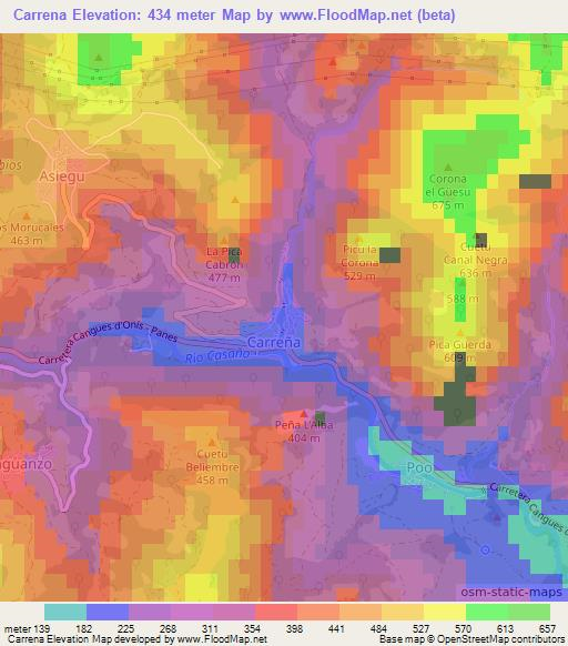 Carrena,Spain Elevation Map