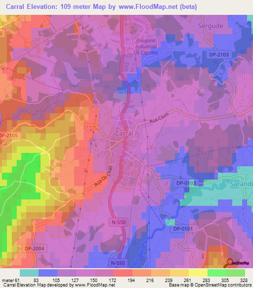 Carral,Spain Elevation Map