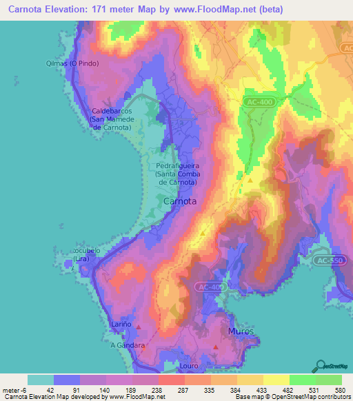 Carnota,Spain Elevation Map