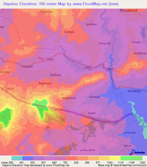 Hapsino,Turkey Elevation Map