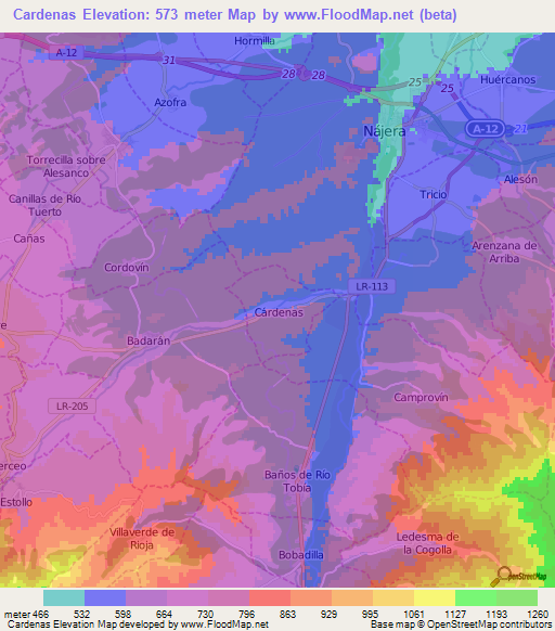 Cardenas,Spain Elevation Map