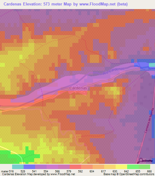 Cardenas,Spain Elevation Map