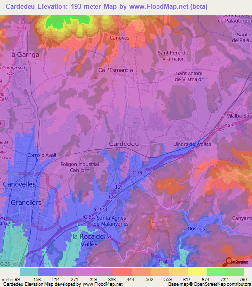 Cardedeu,Spain Elevation Map