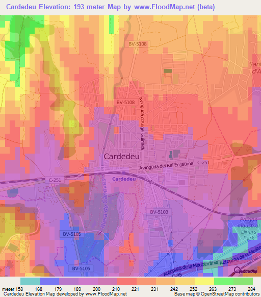 Cardedeu,Spain Elevation Map