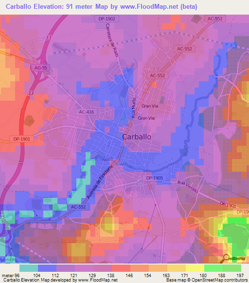 Carballo,Spain Elevation Map