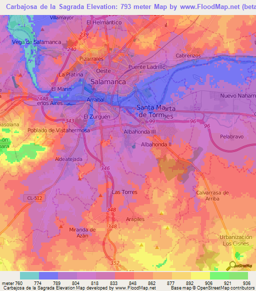 Carbajosa de la Sagrada,Spain Elevation Map