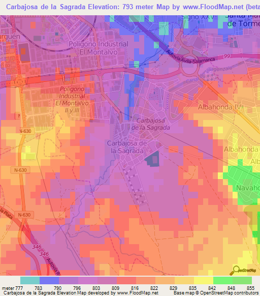 Carbajosa de la Sagrada,Spain Elevation Map