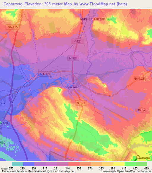 Caparroso,Spain Elevation Map