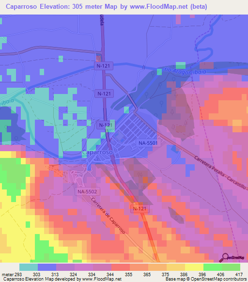 Caparroso,Spain Elevation Map