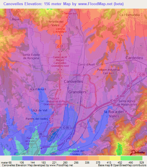 Canovelles,Spain Elevation Map