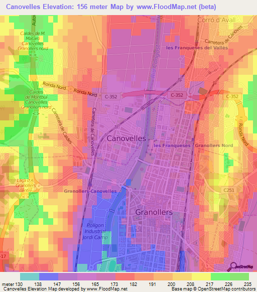 Canovelles,Spain Elevation Map