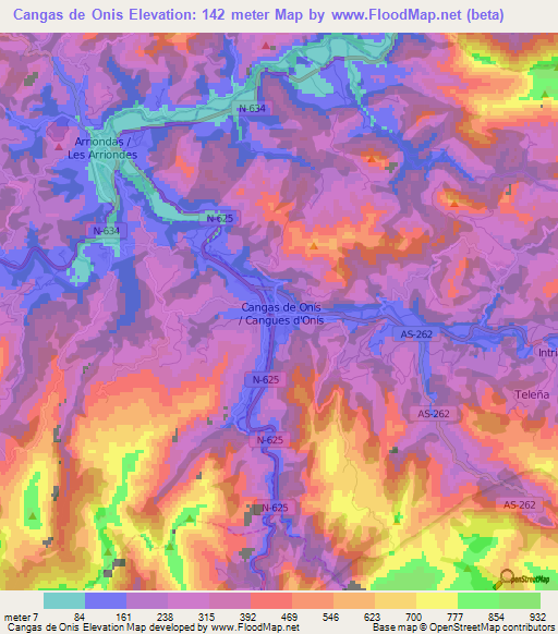 Cangas de Onis,Spain Elevation Map