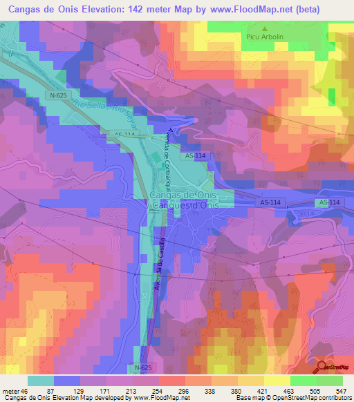 Cangas de Onis,Spain Elevation Map