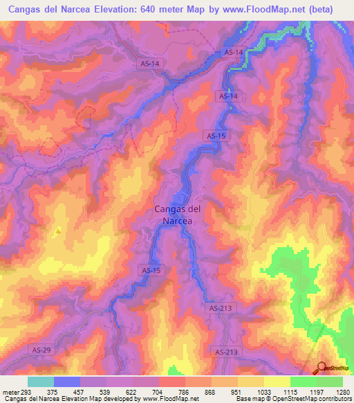 Cangas del Narcea,Spain Elevation Map