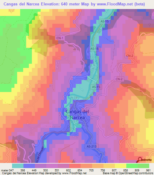 Cangas del Narcea,Spain Elevation Map