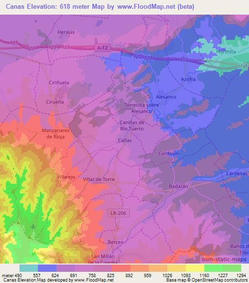 Canas,Spain Elevation Map