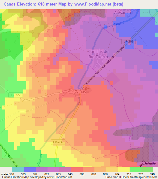 Canas,Spain Elevation Map