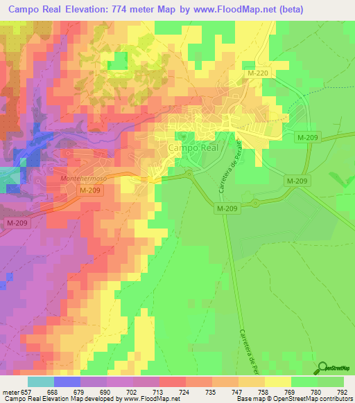 Campo Real,Spain Elevation Map