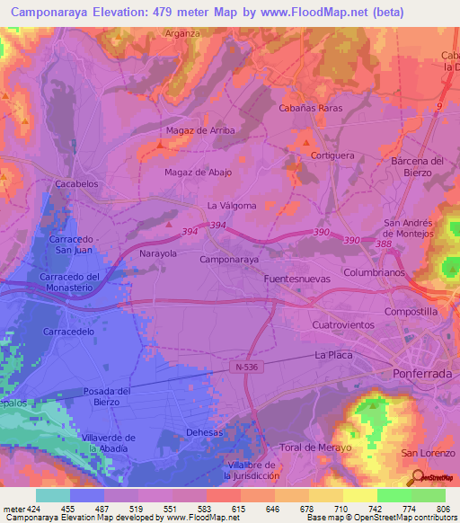 Camponaraya,Spain Elevation Map