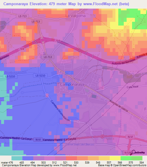 Camponaraya,Spain Elevation Map