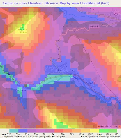 Campo de Caso,Spain Elevation Map
