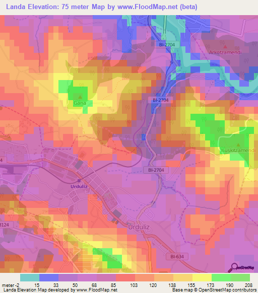 Landa,Spain Elevation Map