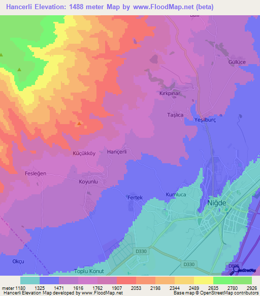 Hancerli,Turkey Elevation Map