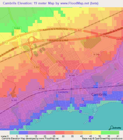 Cambrils,Spain Elevation Map