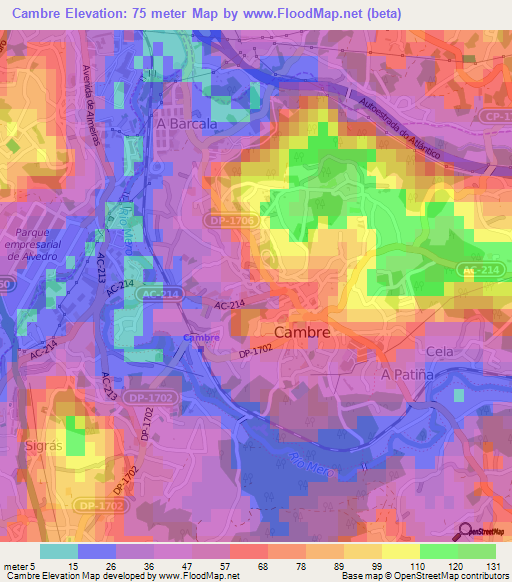 Cambre,Spain Elevation Map