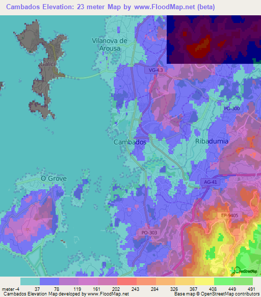 Cambados,Spain Elevation Map