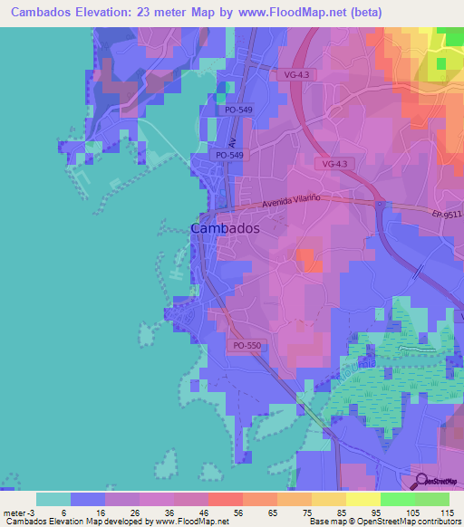 Cambados,Spain Elevation Map