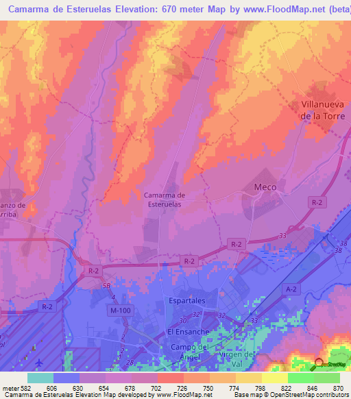 Camarma de Esteruelas,Spain Elevation Map