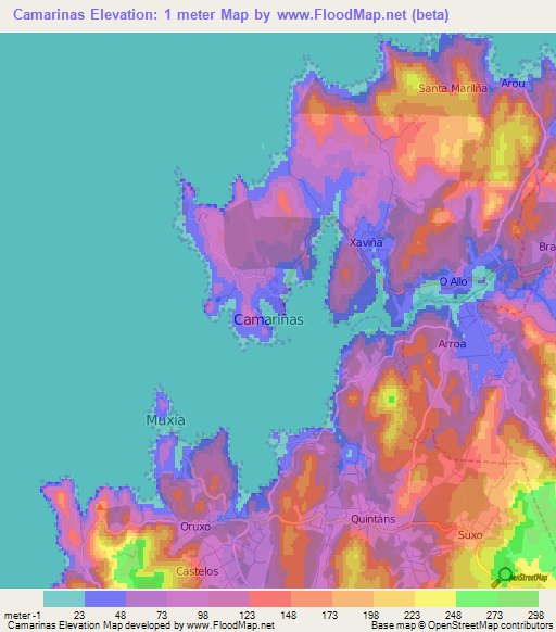 Camarinas,Spain Elevation Map